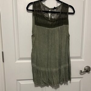 Olive Green Sleeveless Lace Top